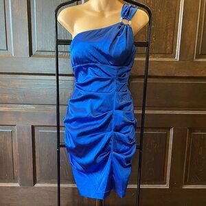 Blondie Nites Stacy Sklar Size 5 One Shoulder Satin Party Dress Royal Blue